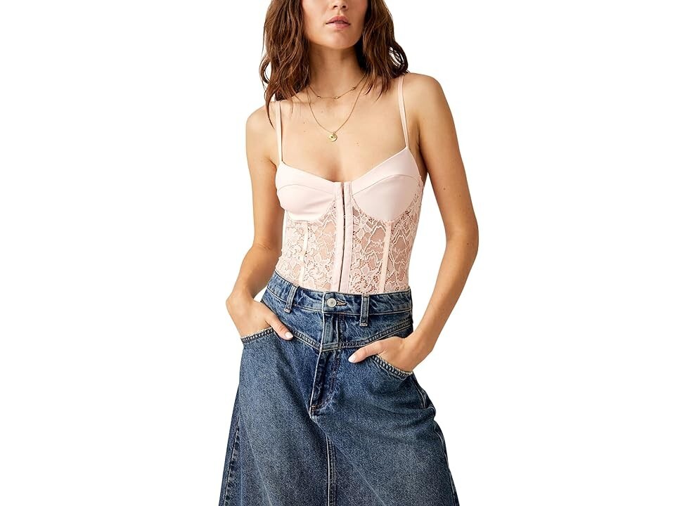 Free People Lace Night Rhythm Bodysuit Women's XL Pink Hook-And-Eye Closure~ - Picture 1 of 12