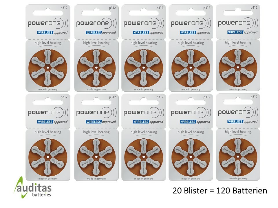 120 Hörgerätebatterien VARTA Power One Typ P312 (PR41) MercuryFree NEU 20 Bl. 