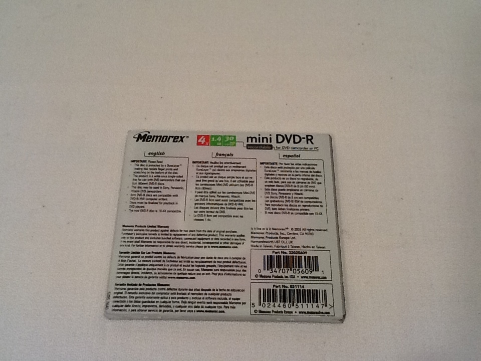 Memorex Mini DVD-R for DVD camcorder or PC.  Recordable 30 minutes 1.4GB