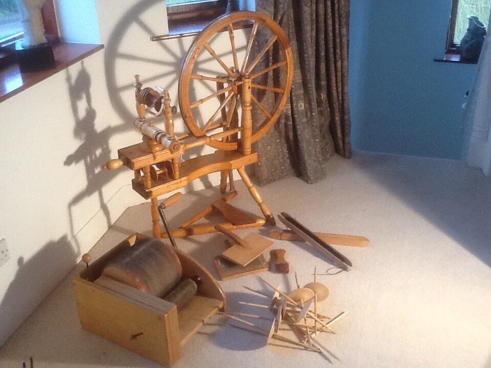 Ashford Elizabethan Style Spinning Wheel, Drum Carder, Hand Carders