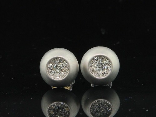 Pre-owned Jfl Diamonds & Timepieces Diamond Domed Brushed Finish Earrings 10k White Gold Round Pave Studs 1/4 Tcw.