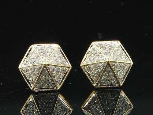 Pre-owned Jfl Diamonds & Timepieces Diamond Pointed Hexagon Earrings 10k Yellow Gold Round Pave Studs 3/4 Tcw. In White