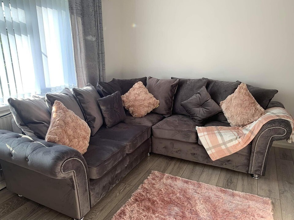 Corner sofa grey velvet can deliver | in Bruntsfield, Edinburgh | Gumtree