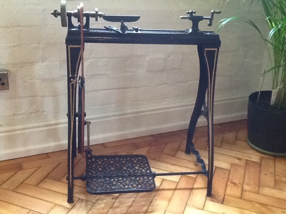 Antique treadle wood lathe, circa 1890. Believed Millers Falls. in