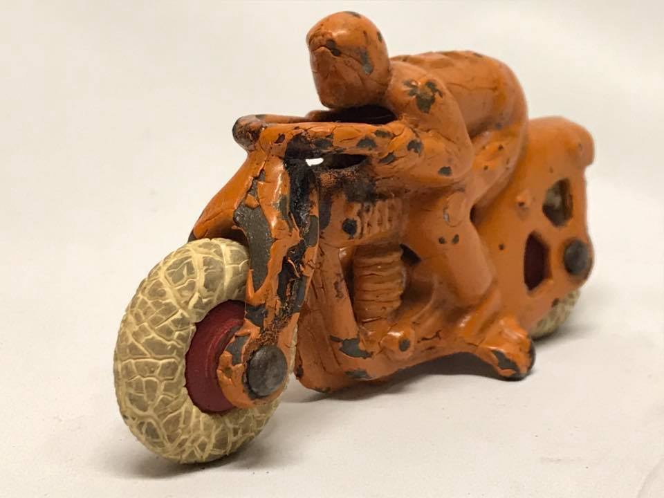 Antique Hubley Cast Iron Orange Speed Motorcycle