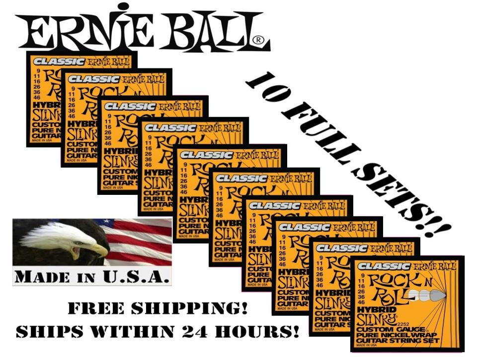 10PK ERNIE BALL 2252 CLASSIC ROCK N ROLL HYBRID SLINKY ELECTRIC GUITAR STRINGS