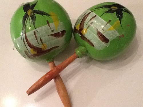 Pair of Green Mexican Maracas Hand Painted Vintage 1980s