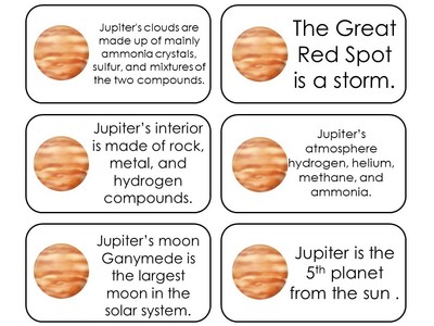 23 laminated Jupiter Picture and Word Fact Flashcards. Science Solar System lear