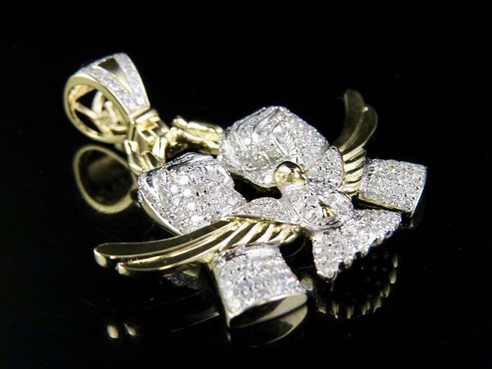 ONLINE0369 MEN'S FREEDOM CHARM PENDANT ROUND GENUINE MOISSANITE YELLOW GOLD PLATED SILVER