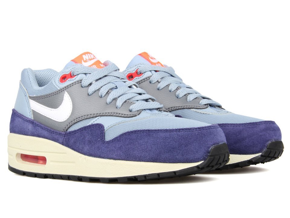 Pre-owned Nike Size 12 Women Air Max 1 Essential Shoes 599820 400 Blue White Black Red Grey