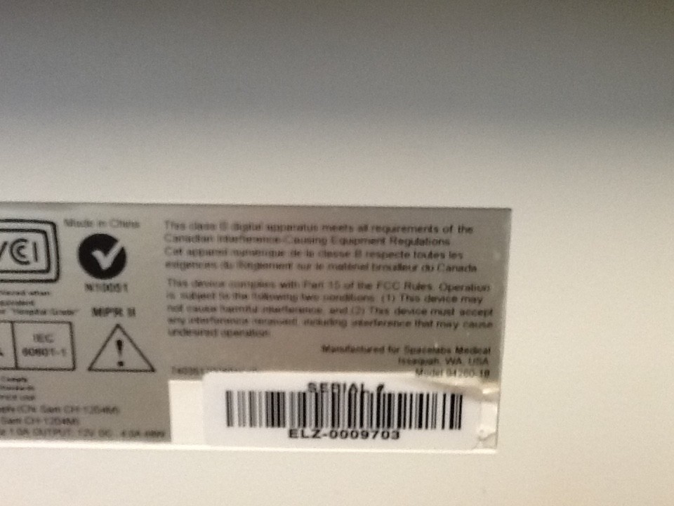 Spacelabs Ultraview SL LCD Monitor Model 94260-18