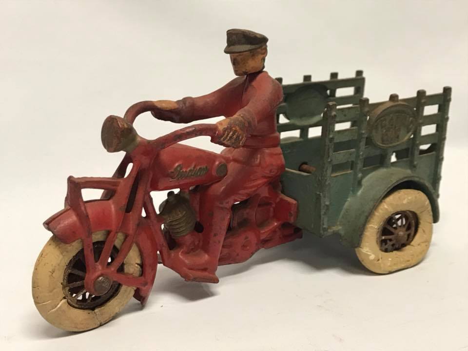 Antique Hubley Cast Iron Indian Motorcycle Traffic Car
