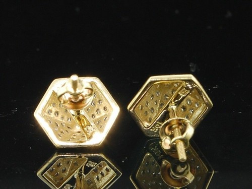 Pre-owned Jfl Diamonds & Timepieces Diamond Pointed Hexagon Earrings 10k Yellow Gold Round Pave Studs 3/4 Tcw. In White