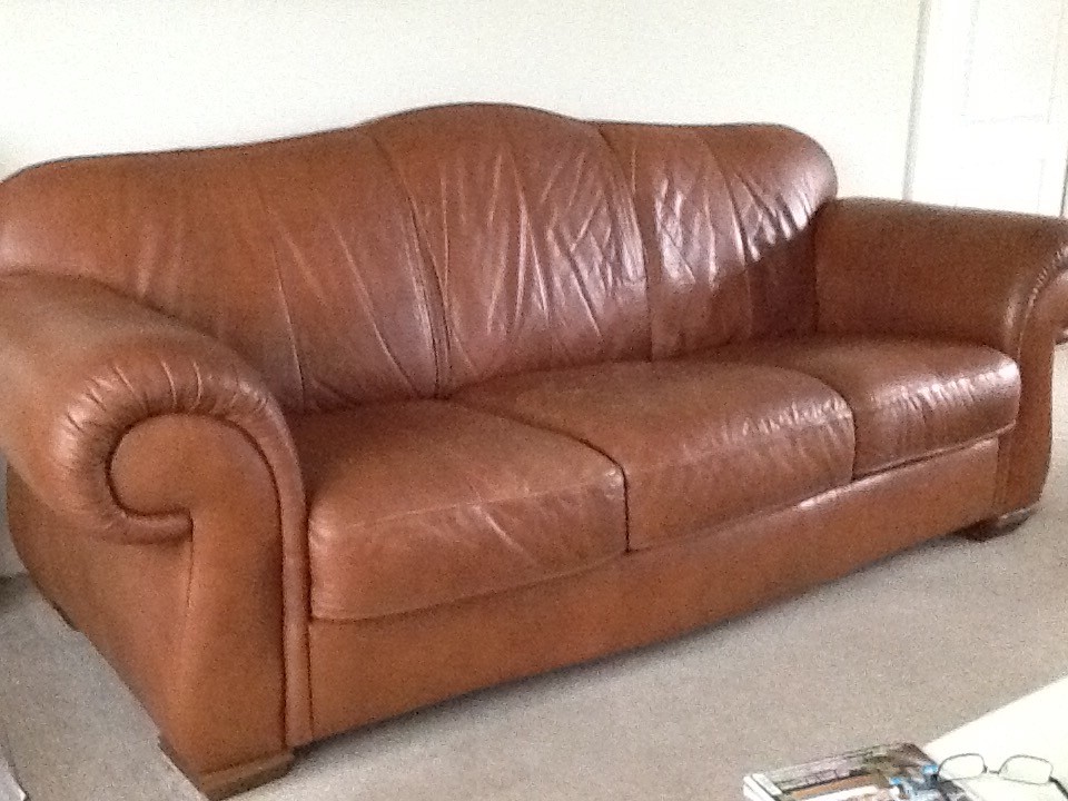 3 seater Natuzzi chestnut leather sofa in good condition ...