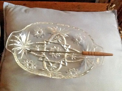 Kromex Chrome  Anchor Hocking Divided  Dish and Fork Vintage Relish Tray
