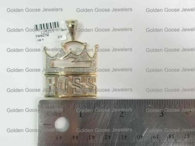 Pre-owned King Crown Boss Mens 10k Yellow Gold  Diamond Pendant 2" Charm 1 Ct 5 Point