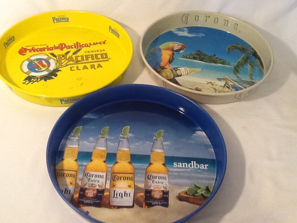 corona metal serving trays-beach scene