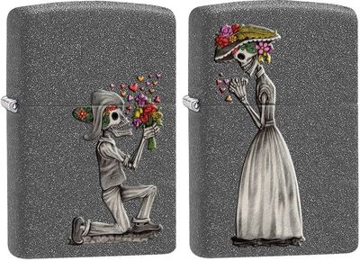 Zippo 28987, Skeleton Love, набор из 2 предметов, зажигалка с отделкой под железный камень, полноразмерная