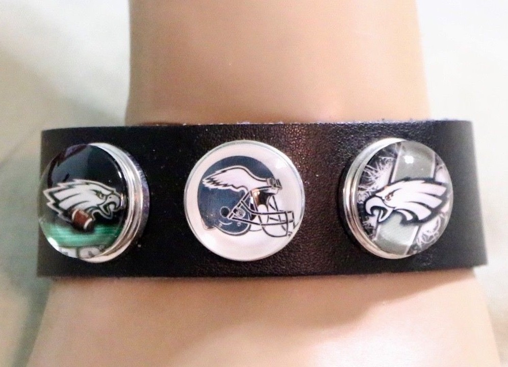 Philadelphia Eagles Leather Chunk Snap Charms Noosa Style Bracelet Adjust.