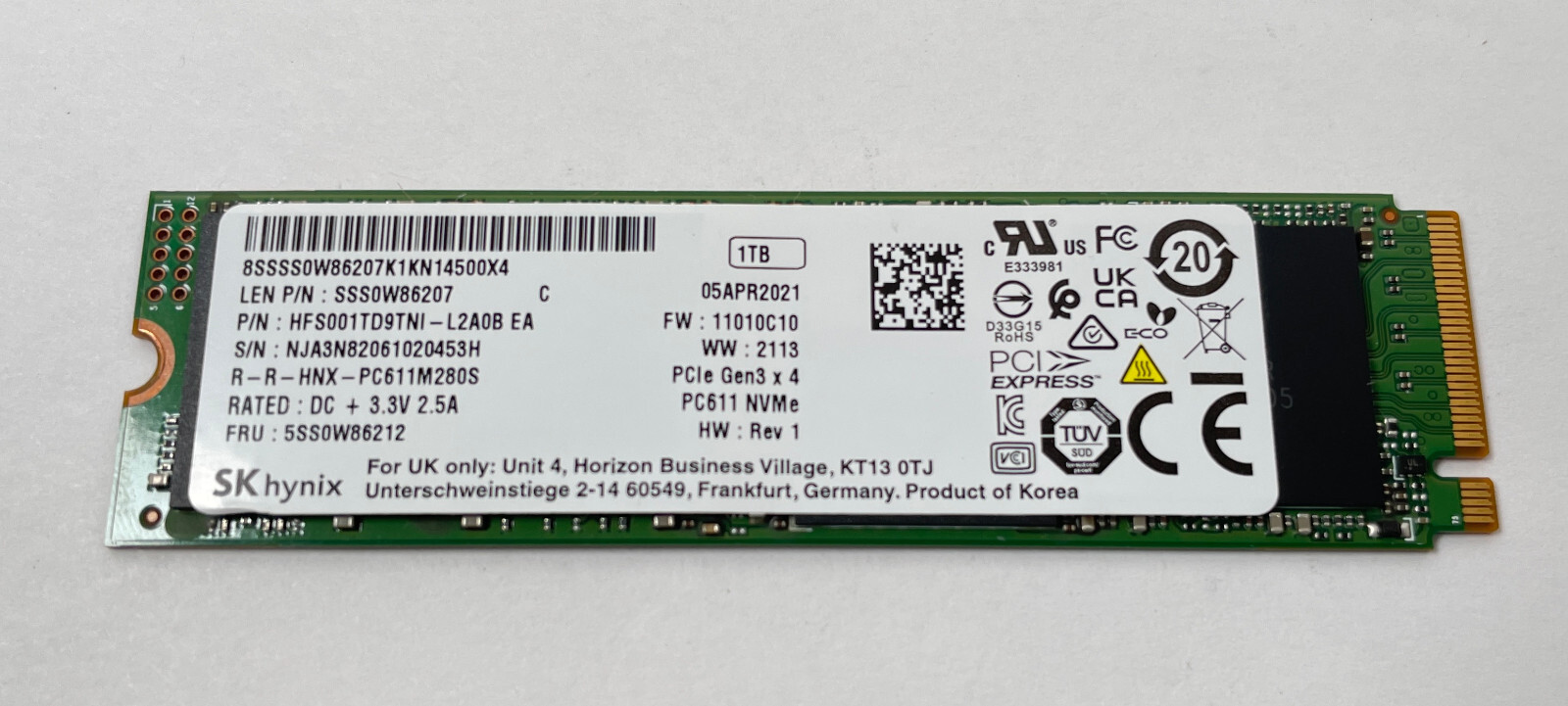 内蔵型SSD SK hynix 1TB SSD PCIe Gen4 M.2 2280 NVMe SK HYNIX HFS001TD9TNI-L5B0B 1TB SSD PCIe GEN3 X4 NVMe M.2