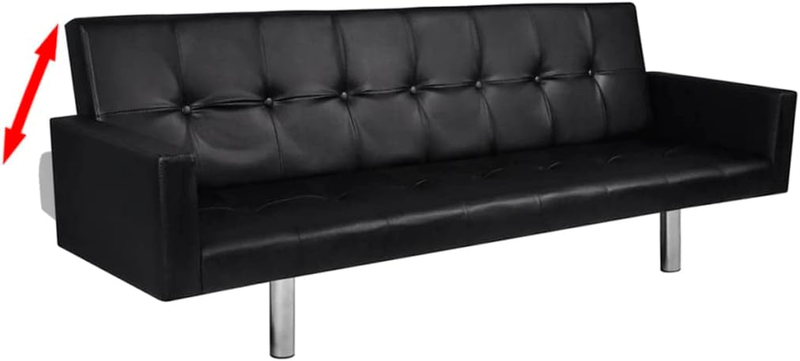 Sturdy Multifunction Sofa Bed with Armrest - Versatile Black Artificial Leather