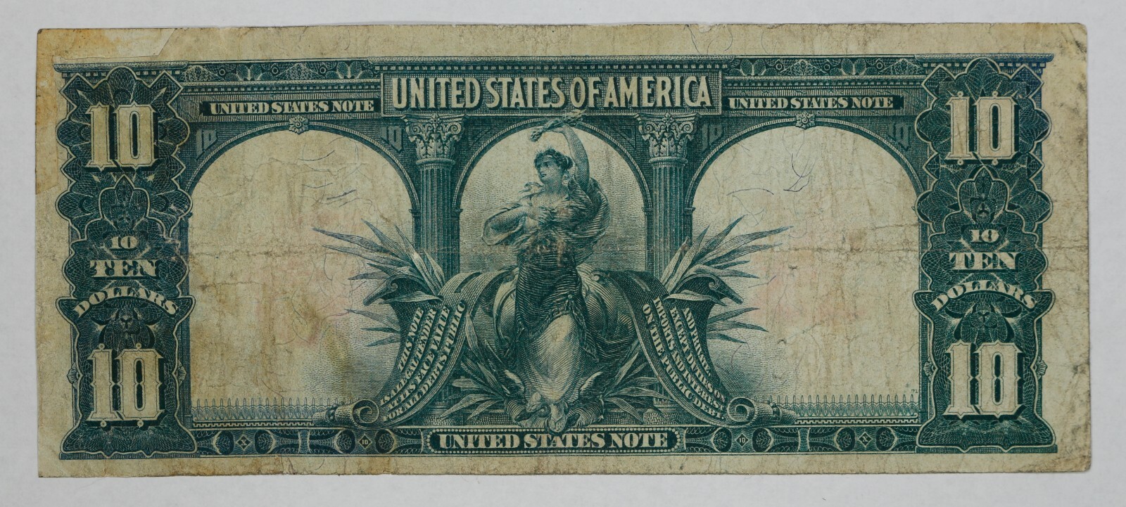 1901 $10 LEGAL TENDER BISON NOTE CURRENCY CHOICE F/ VF REPAIRED TOP CORNER(880