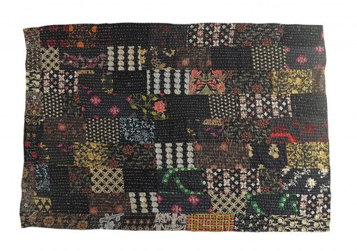 Черное лоскутное одеяло Kantha из хлопка в стиле пэчворк размером 70 X 50 см с вышивкой