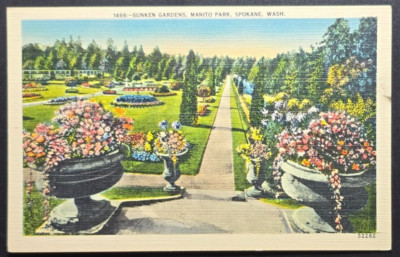 Vintage - Sunken Gardens in Manito Park, Spokane, WA - Postcard
