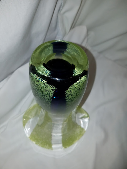 Vinatage Hand Blown Celery Green and Blue Flower Vase