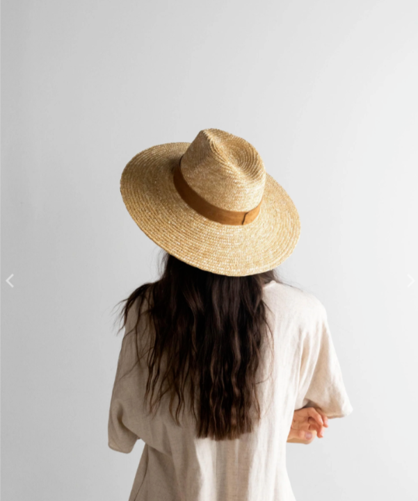 

GIGI PIP Isla Шляпа Федора из натуральной пшеничной соломы с широкими полями, ОДИН РАЗМЕР, регулируемый, Бежевый