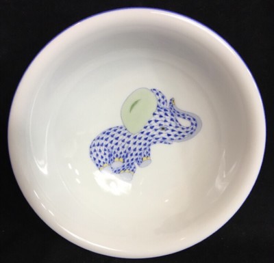 Herend Fishnet Blue Baby Elephant Childs Bowl Soup 6 3/4  Hand Painted New