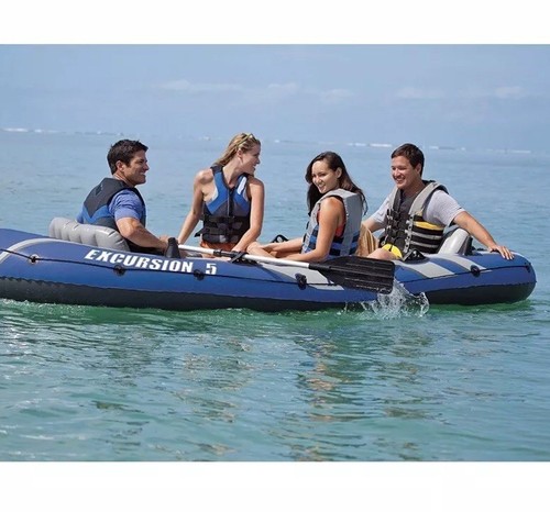 Intex Excursion 5 Person Inflatable Boat Set w/ 2 Oars, Air Pump & Bag (3 Pack)