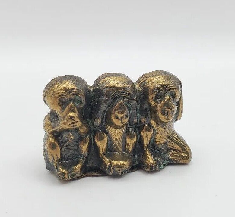 VTG Brass Miniature Hear See Speak No Evil Monkeys Durer Haus Marburg Souvenir