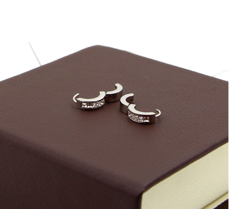 Men Women Stainless Steel Small Hoop Huggie Earrings CZ Inlaid Piercings PE30