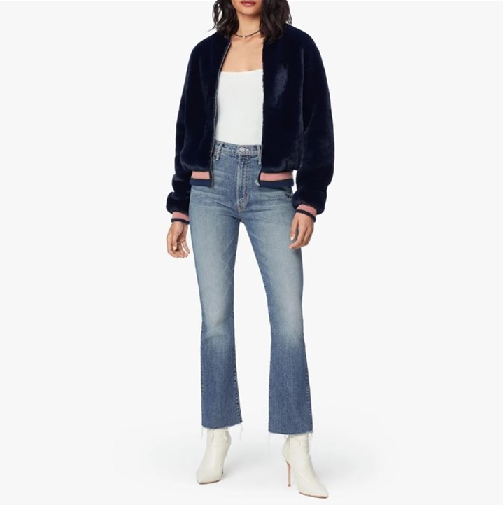Pre-owned Mother Letterman Fur Jacket / A Girl Named Blue