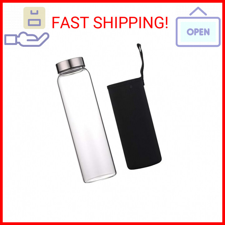 sunkey Glass Water Bottle 32 oz High Borosilicate with Neoprene Sleeve Leak Proo