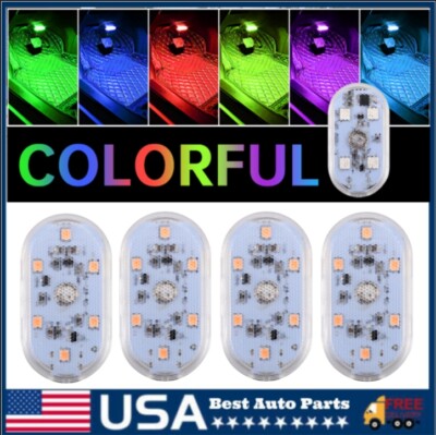 4x Car Wireless Rechargeable Interior Light Magnetic LED Atmosphere RGB Light~