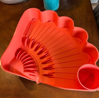 Tupperware Dish Drainer Coral Easy Dry Rack Colander Kitchen Storage Tools