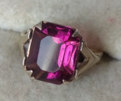 RARE Vintage USSR RING SILVER 875 Star stam Size 7 Violet STONE 3.38 g  jewelry 