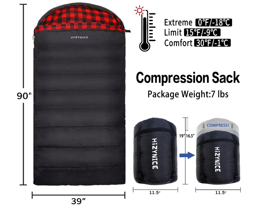 HiZYNICE 0 Degree Sleeping Bag 100% Cotton Flannel XXL for A