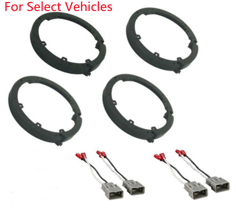 4 6/6.5" Car Stereo Door Speaker Adapters + Wire Harness for