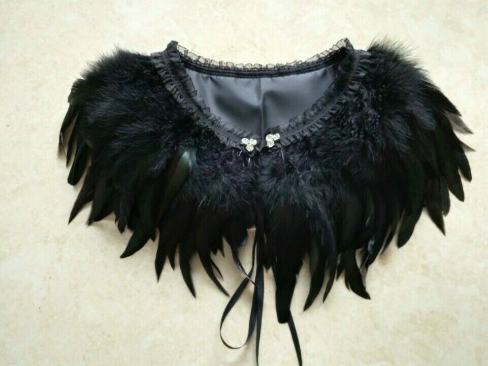 Feather Cape Jacket Cloaks Collar Wrap Poncho Tassel Costume Fancy Dress SHP
