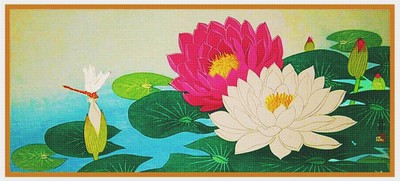 Ohara Shoson Koson Lotus Flower Dragonfly Counted Cross Stitch Pattern