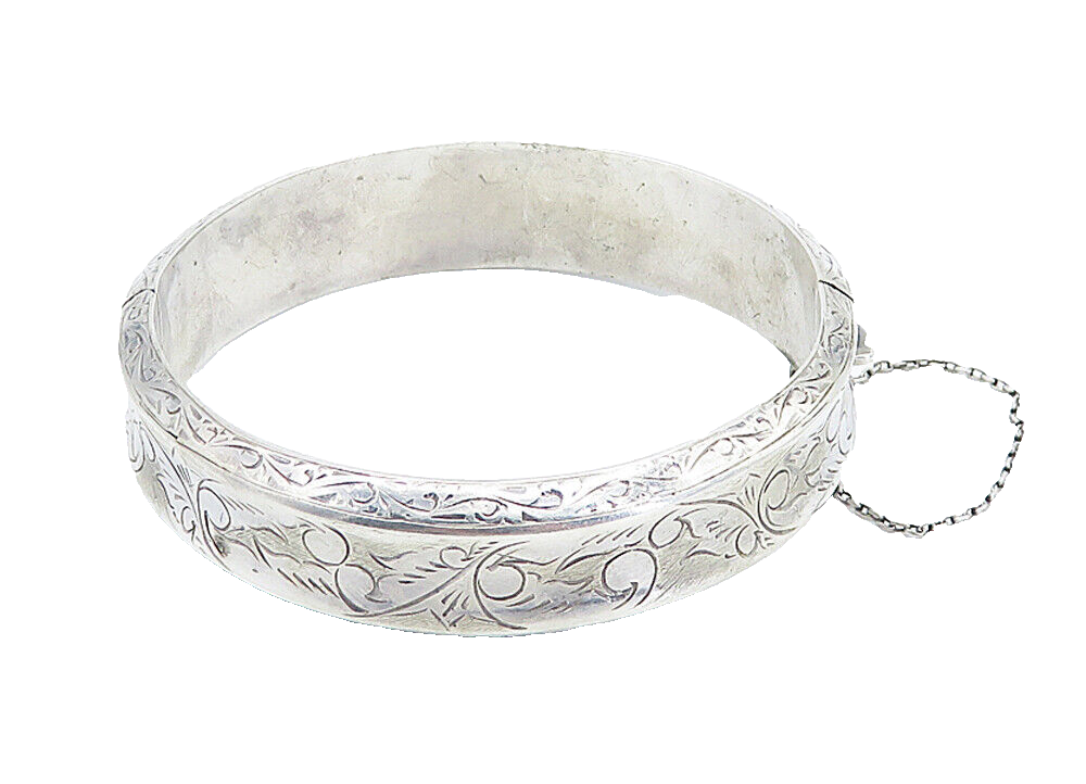 Vintage Silver Bangle ヴィンテージ フレア フローラル SIAM 925 Silver - Vintage Floral Swirl Vine Hollow Bangle