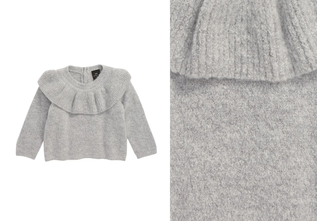 

SOMETHING NAVY Grey МЯГКИЙ вязаный шикарный свитер с рюшами на шее для детей 3 месяцев, СЗТ для девочек 3 месяцев, Серый