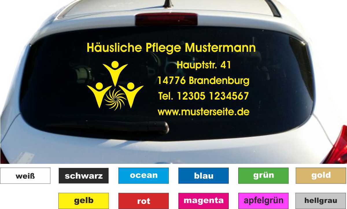 Werbung Autobeschriftung Logo Gesund Aufkleber Heckscheibe 5 Zeilen Breite 60 cm