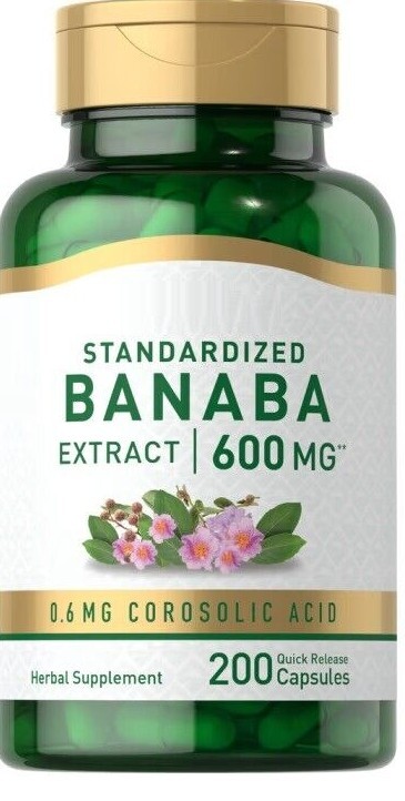 Экстракт листьев Banaba, 600 мг, 200 капсул, коросоловая кислота, 0,6 мг, лагерстремия