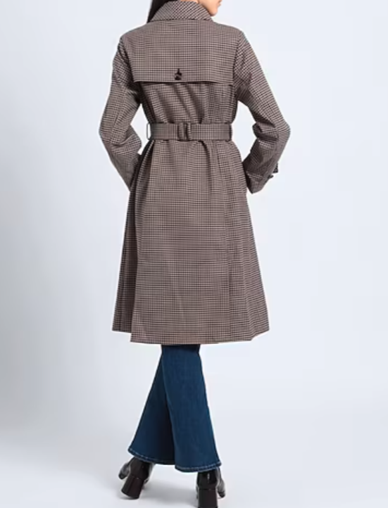 Pre-owned Barbour Greta Houndstooth Double-breasted Showerproof Trench / Pea Coat Msrp$480 In Trench Houndstooth