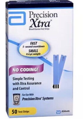 50 Precision Xtra #99728 Blood Glucose Test Strips Boxed Exp:03/2025 + No Coding