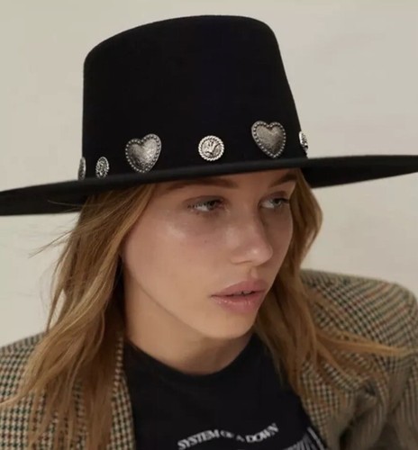 Шляпа владельца ранчо Anthropologie Wyeth, украшенная сердечком, из очаровательной шерсти, Черная O/S NWT